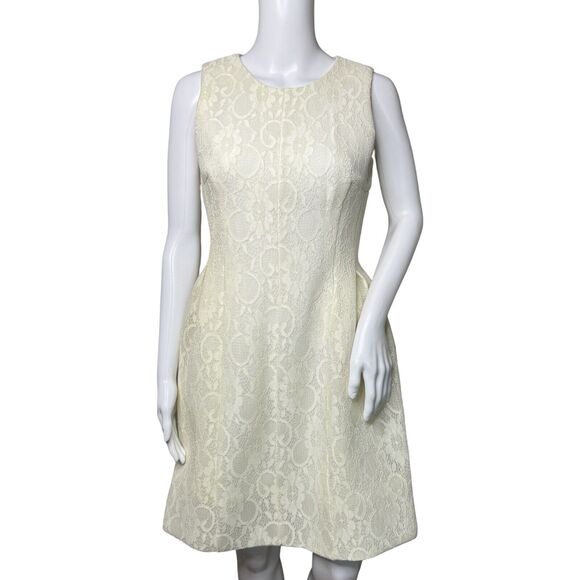 Calvin Klein Dress Women‎ 4 Ivory Scuba Material Lace Overlay Feminine Preppy - Picture 1 of 9